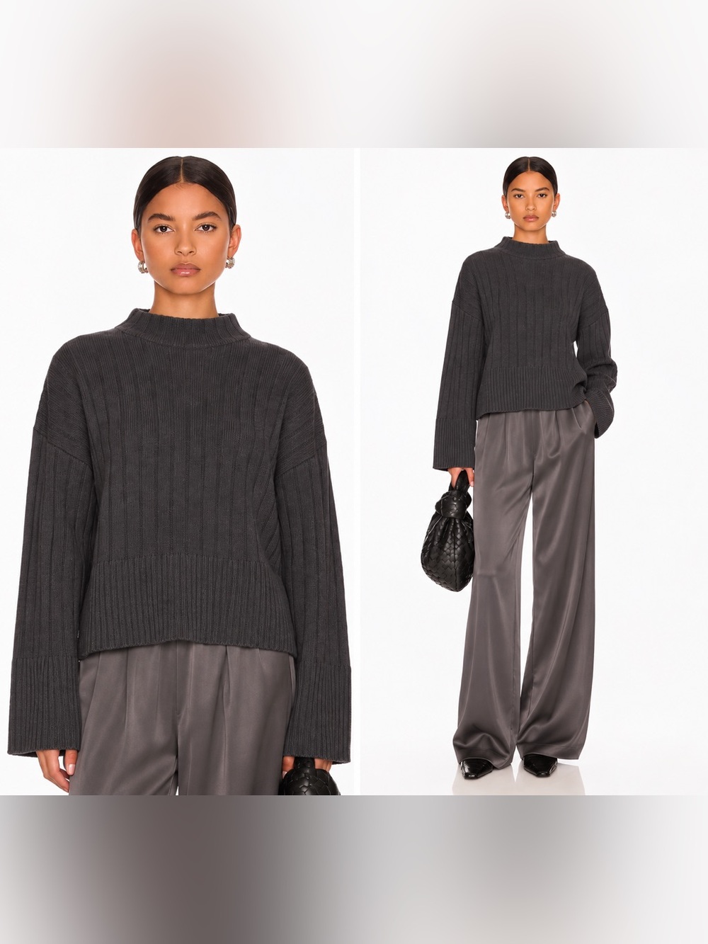 New! Equipment Femme Gianna Ribbed Wool Cashmere Sweater Charcoal Gray 🩶 Medium